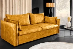 Design Schlafsofa APARTMENT 215cm senfgelb Samt 3-Sitzer Couch inkl. Bettkasten