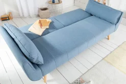 Design Schlafsofa DIVANI 220cm hellblau Strukturstoff Scandinavian 3-Sitzer mit Bettfunktion