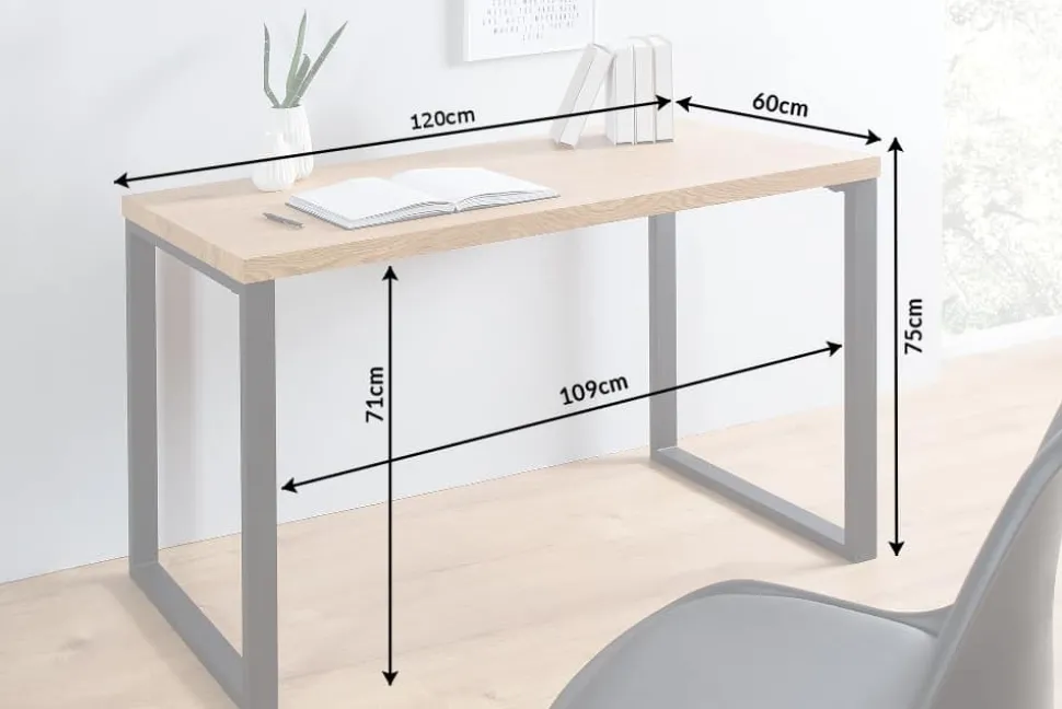 Design Schreibtisch OAK DESK 120cm Eiche Vintage Metallgestell schwarz