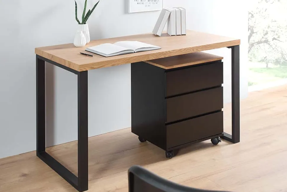 Design Schreibtisch OAK DESK 120cm Eiche Vintage Metallgestell schwarz