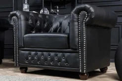 Design Sessel CHESTERFIELD 110cm matt schwarz Knopfheftung Federkern