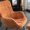 Design Sessel SCANDINAVIA rost braun Chenille Cremona schwarz Metall mit Armlehne