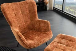 Design Sessel SCANDINAVIA rost braun Chenille Cremona schwarz Metall mit Armlehne