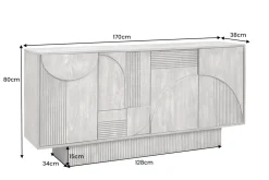 Design Sideboard ART DECO 170cm grau smoked Mangoholz massiv 3D-Front