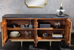 Design Sideboard GATSBY 160cm braun gold Mangoholz Marmor Metallgestell