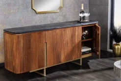 Design Sideboard GATSBY 160cm braun gold Mangoholz Marmor Metallgestell