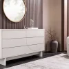 Design Sideboard SAVOY 150cm kaschmir weiß Marmor Keramik mit sechs Schubladen