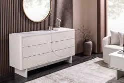 Design Sideboard SAVOY 150cm kaschmir weiß Marmor Keramik mit sechs Schubladen