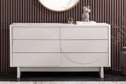 Design Sideboard SAVOY 150cm kaschmir weiß Marmor Keramik mit sechs Schubladen
