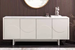 Design Sideboard SAVOY 180cm kaschmir weiß Marmor Keramik mit Stauraum und 3D-Front