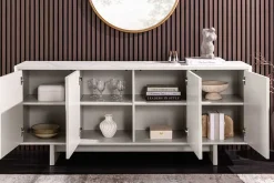 Design Sideboard SAVOY 180cm kaschmir weiß Marmor Keramik mit Stauraum und 3D-Front