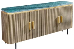 Design Sideboard VENEZIANO 160cm messing grün Marmorplatte Mangoholz Retro