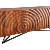 Design Sideboard ZEN 180cm braun Mangoholz mit 3D Schnitzereien Metallgestell schwarz handmade