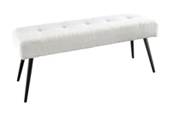 Design Sitzbank BOUTIQUE 100cm weiß Bouclé schwarze Metallbeine Polsterbank
