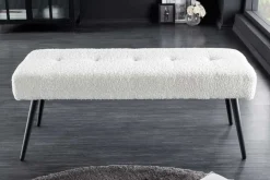 Design Sitzbank BOUTIQUE 100cm weiß Bouclé schwarze Metallbeine Polsterbank