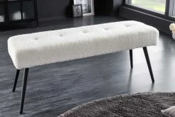 Design Sitzbank BOUTIQUE 100cm weiß Bouclé schwarze Metallbeine Polsterbank