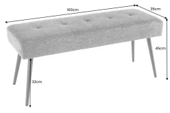Design Sitzbank BOUTIQUE 100cm grau Strukturstoff schwarze Metallbeine