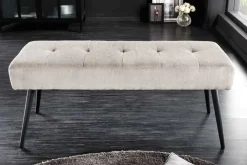 Design Sitzbank BOUTIQUE 100cm hellgrau Cord schwarze Metallbeine