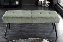 Design Sitzbank BOUTIQUE 100cm grün Cord schwarze Metallbeine