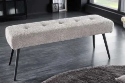 Design Sitzbank BOUTIQUE 100cm champagner greige Bouclé schwarze Metallbeine Polsterbank