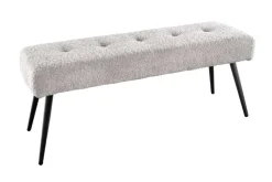Design Sitzbank BOUTIQUE 100cm champagner greige Bouclé schwarze Metallbeine Polsterbank