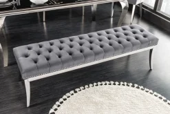 Design Sitzbank CASTLE DELUXE 165cm grau Samt silber Edelstahl gepolstert
