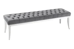 Design Sitzbank CASTLE DELUXE 165cm grau Samt silber Edelstahl gepolstert
