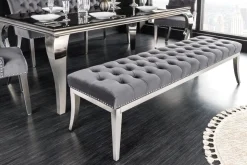 Design Sitzbank CASTLE DELUXE 165cm grau Samt silber Edelstahl gepolstert