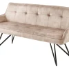 Design Sitzbank EUPHORIA 160cm champagner greige Samt Hairpin Legs Metallbeine Armlehnen
