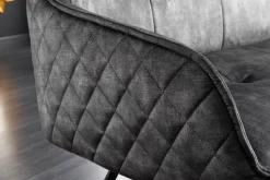 Design Sitzbank EUPHORIA 160cm dunkelgrau Samt Retrostil Ziersteppung Hairpin Legs Metallbeine Armlehnen