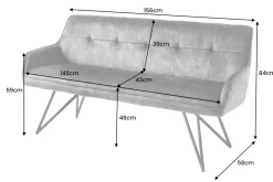 Design Sitzbank EUPHORIA 160cm dunkelgrau Samt Retrostil Ziersteppung Hairpin Legs Metallbeine Armlehnen