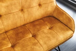 Design Sitzbank EUPHORIA 160cm senfgelb Samt Retrostil Ziersteppung Hairpin Legs Metallbeine Armlehnen