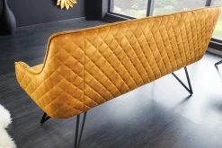 Design Sitzbank EUPHORIA 160cm senfgelb Samt Retrostil Ziersteppung Hairpin Legs Metallbeine Armlehnen