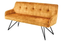 Design Sitzbank EUPHORIA 160cm senfgelb Samt Retrostil Ziersteppung Hairpin Legs Metallbeine Armlehnen