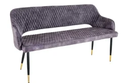 Design Sitzbank PARIS 160cm grau Samt Rückenlehne goldene Fußkappen Retro
