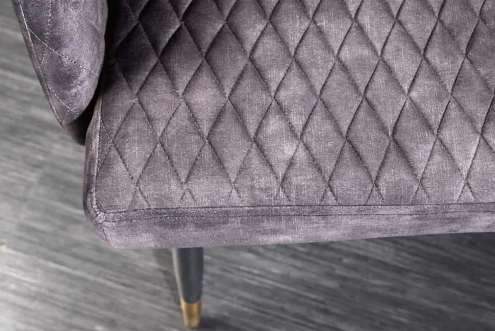 Design Sitzbank PARIS 160cm grau Samt Rückenlehne goldene Fußkappen Retro