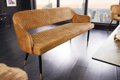 Design Sitzbank PARIS 160cm senfgelb Samt Retro Rückenlehne