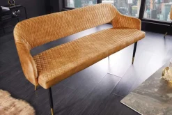 Design Sitzbank PARIS 160cm senfgelb Samt Retro Rückenlehne