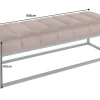 Design Sitzbank PETIT BEAUTÉ 110cm champagner greige Bouclé schwarzes Metallgestell