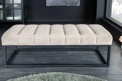 Design Sitzbank PETIT BEAUTÉ 110cm champagner greige Bouclé schwarzes Metallgestell