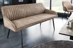 Design Sitzbank TURIN 160cm taupe schwarz Metallbeine mit Armlehne
