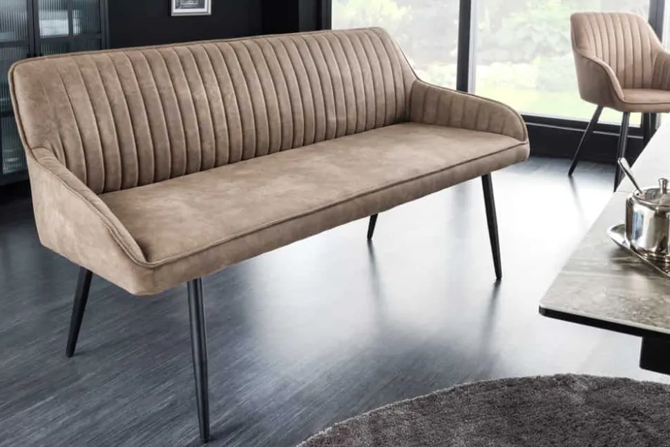 Design Sitzbank TURIN 160cm taupe schwarz Metallbeine mit Armlehne