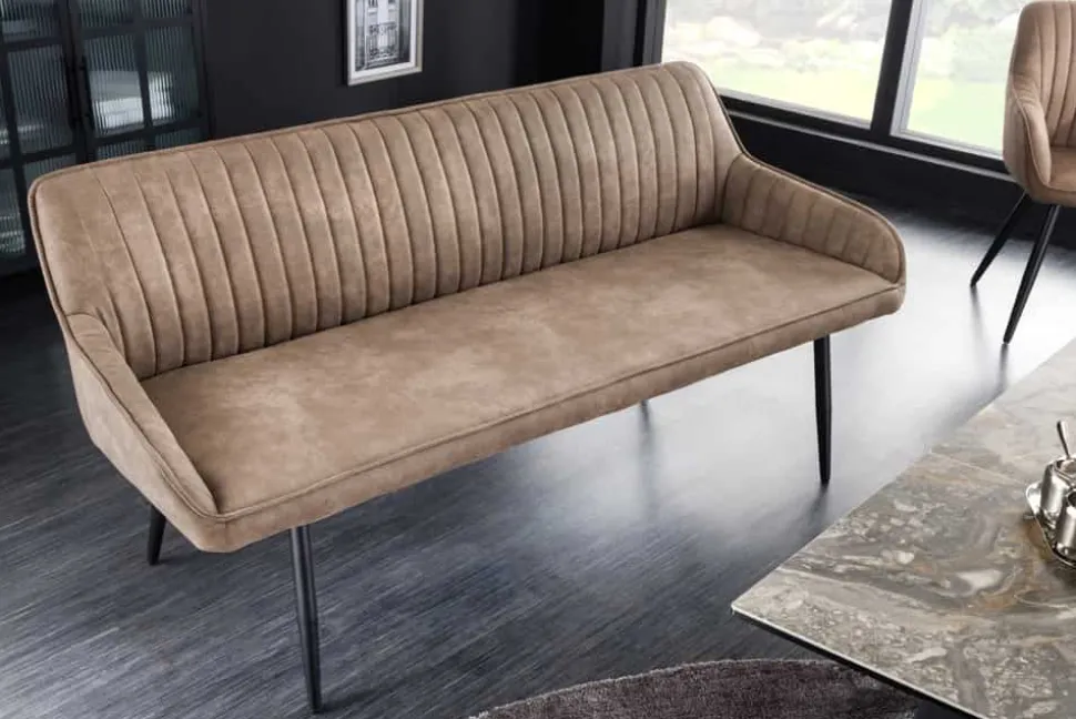 Design Sitzbank TURIN 160cm taupe schwarz Metallbeine mit Armlehne