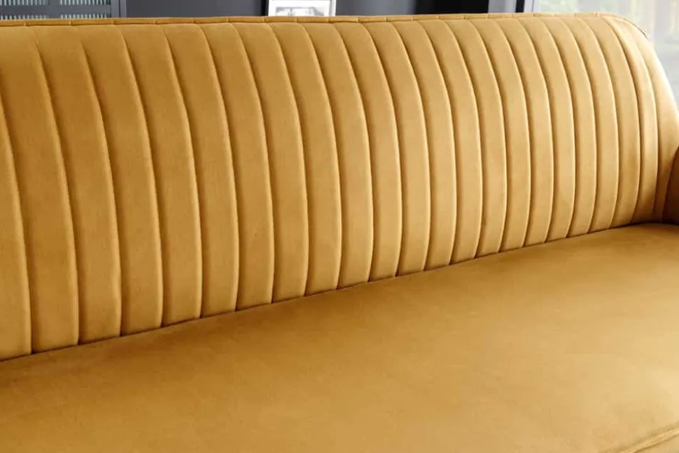 Design Sitzbank TURIN 160cm senfgelb Samt schwarz Metallbeine Armlehne