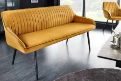 Design Sitzbank TURIN 160cm senfgelb Samt schwarz Metallbeine Armlehne