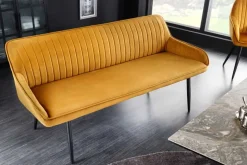 Design Sitzbank TURIN 160cm senfgelb Samt schwarz Metallbeine Armlehne