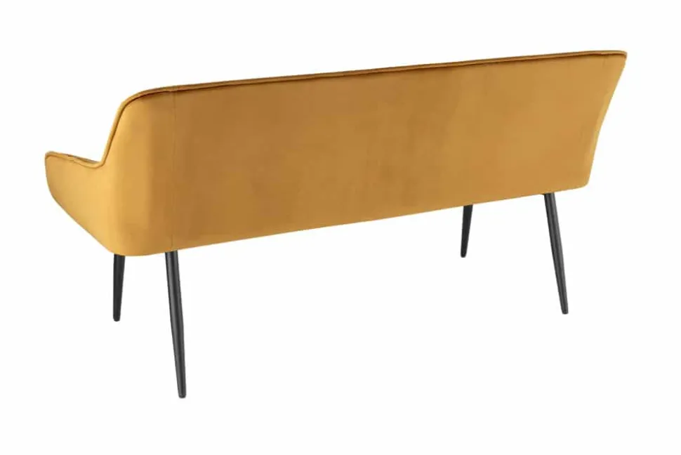 Design Sitzbank TURIN 160cm senfgelb Samt schwarz Metallbeine Armlehne