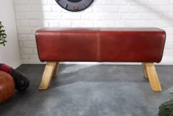 Design Sitzbank TURNBOCK 100cm coffee Echtleder Mangoholz Retro Sitzhocker