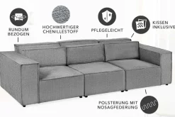 Design 3-Sitzer Sofa BOSSA NOVA 260cm grau Chenille XXL-Couch