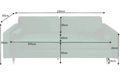 Design 3-Sitzer Sofa COZY VELVET 220cm smaragdgrün Samt Federkern Lounge